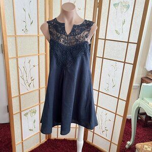 Lizard Thicket Linen Cotton Navy Flirty Tunic sz S